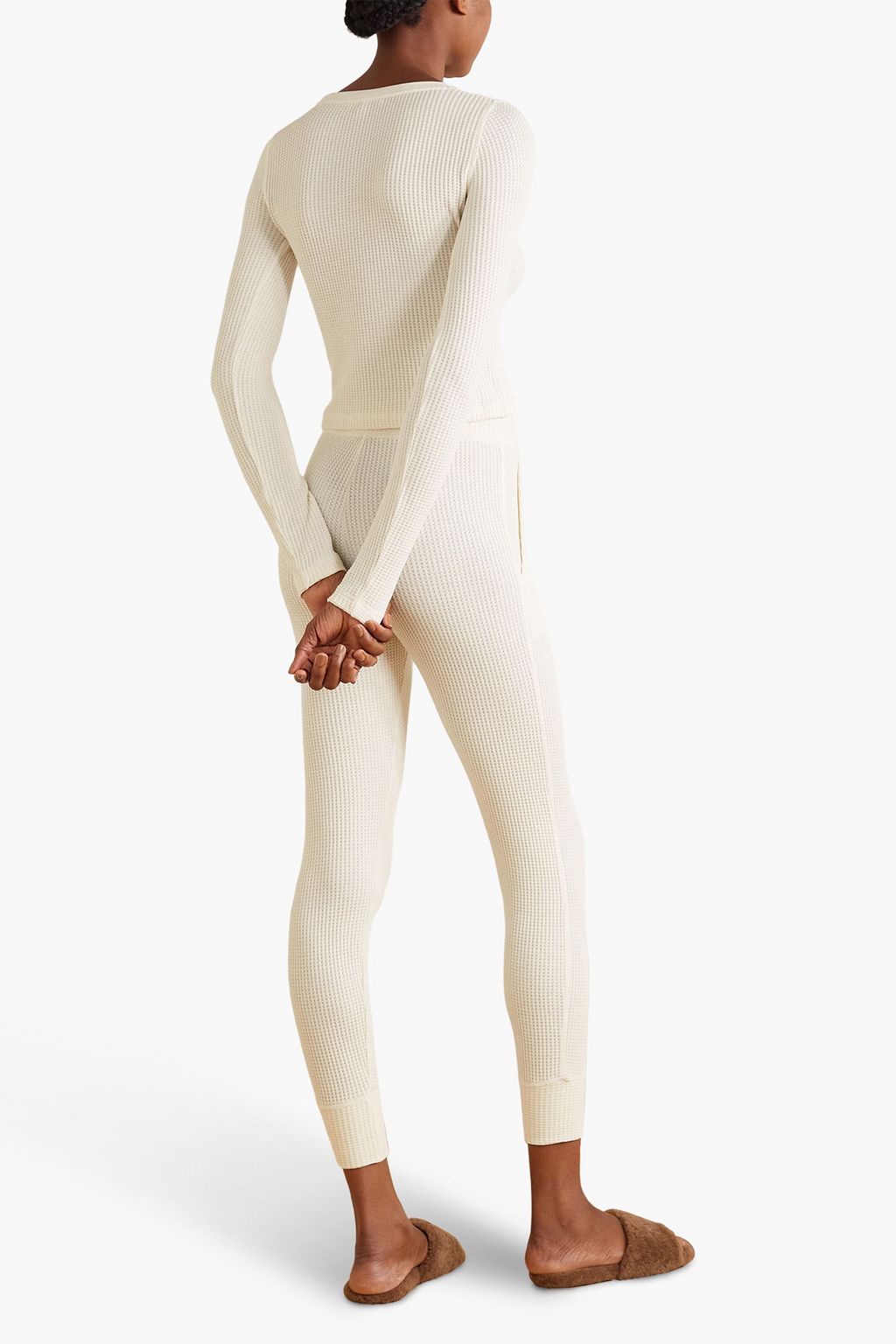 NINETY PERCENT Waffle-knit cotton-blend pajama set