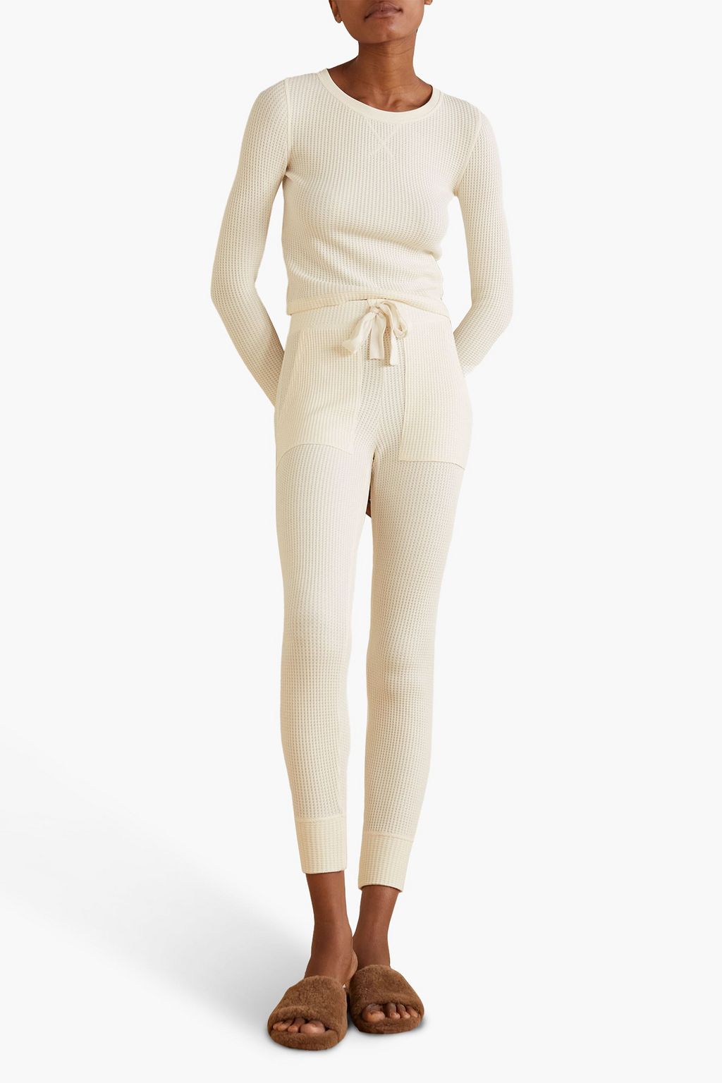 NINETY PERCENT Waffle-knit cotton-blend pajama set