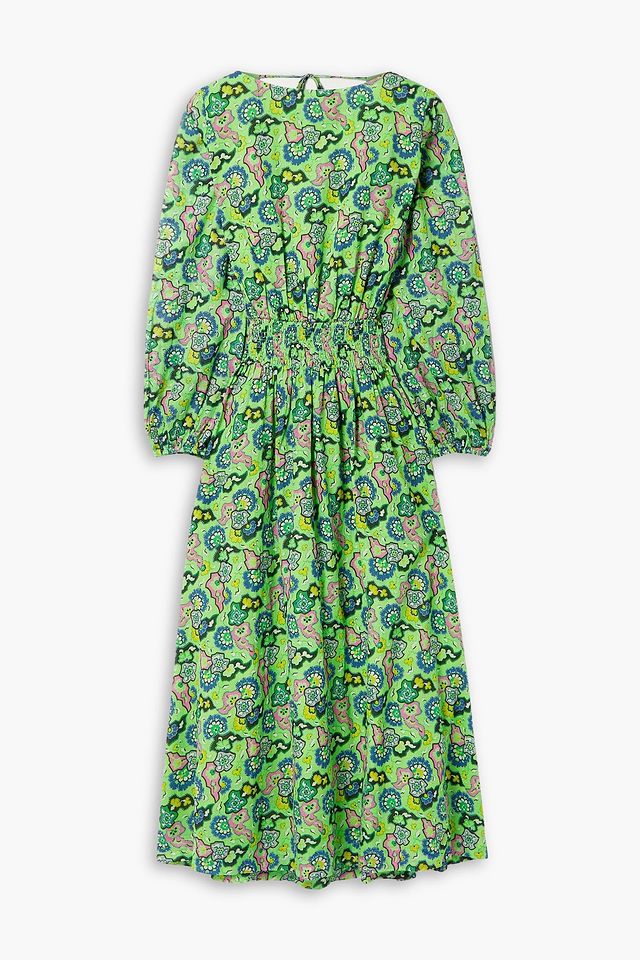 Poppy printed cotton-voile midi dress