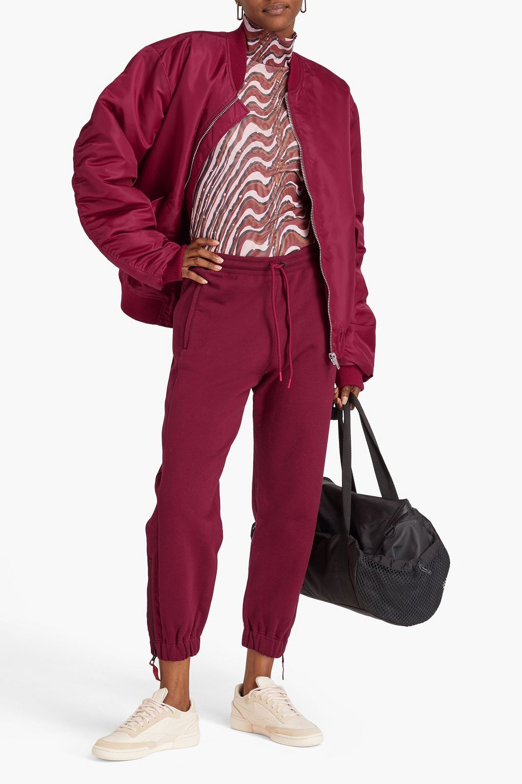 REEBOK X VICTORIA BECKHAM Embroidered French cotton-terry track pants