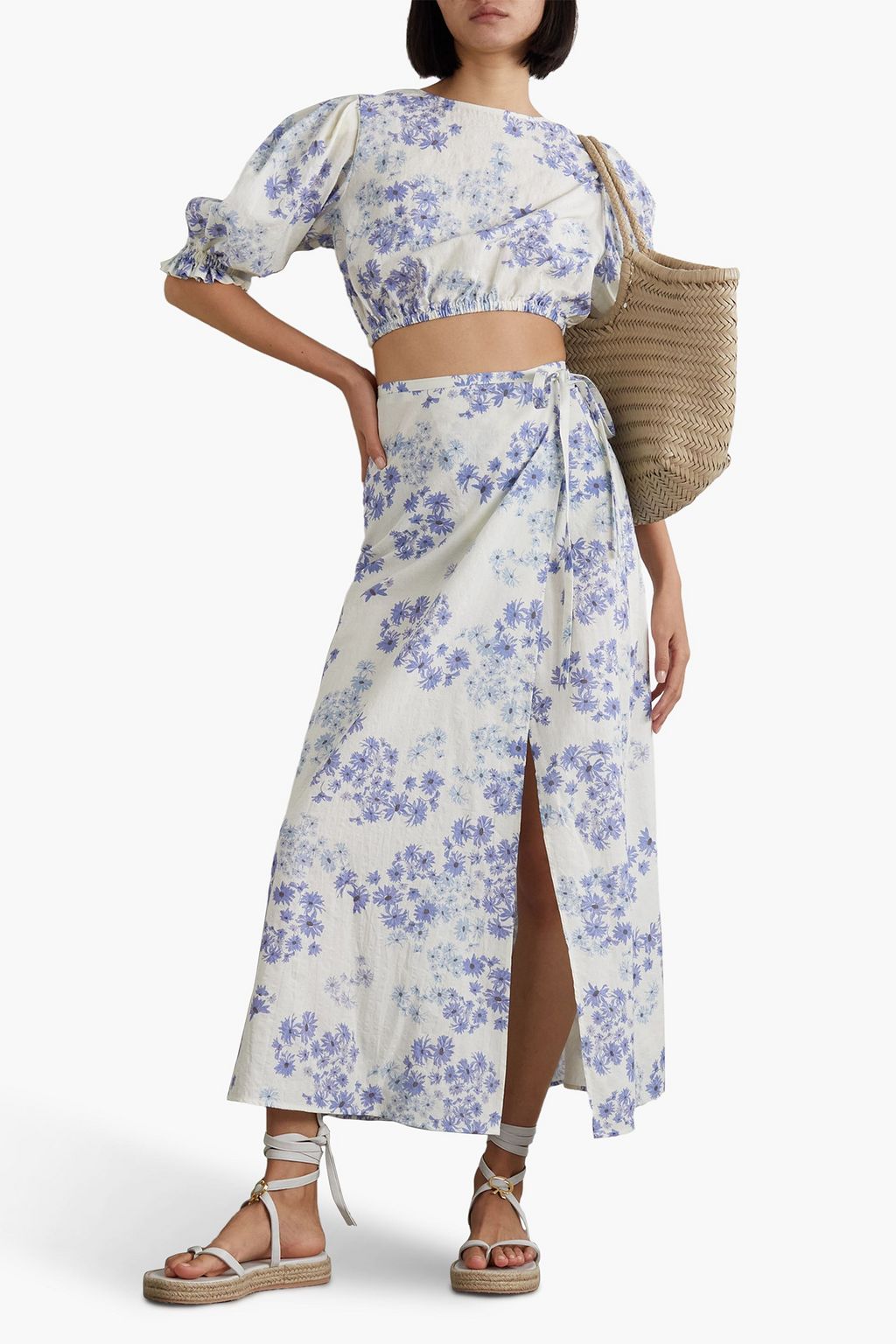PEONY SWIMWEAR Vacation Maxi-Wickelrock aus einer Baumwollmischung mit floralem Print