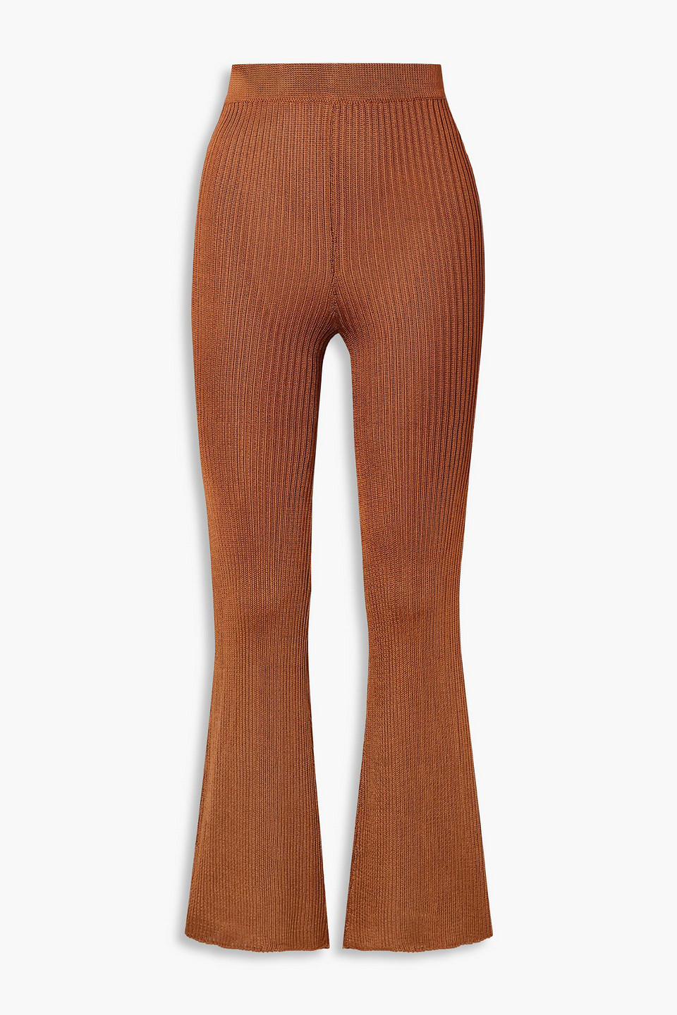 Calle Del Mar Ribbed-knit Flared Pants In Brown