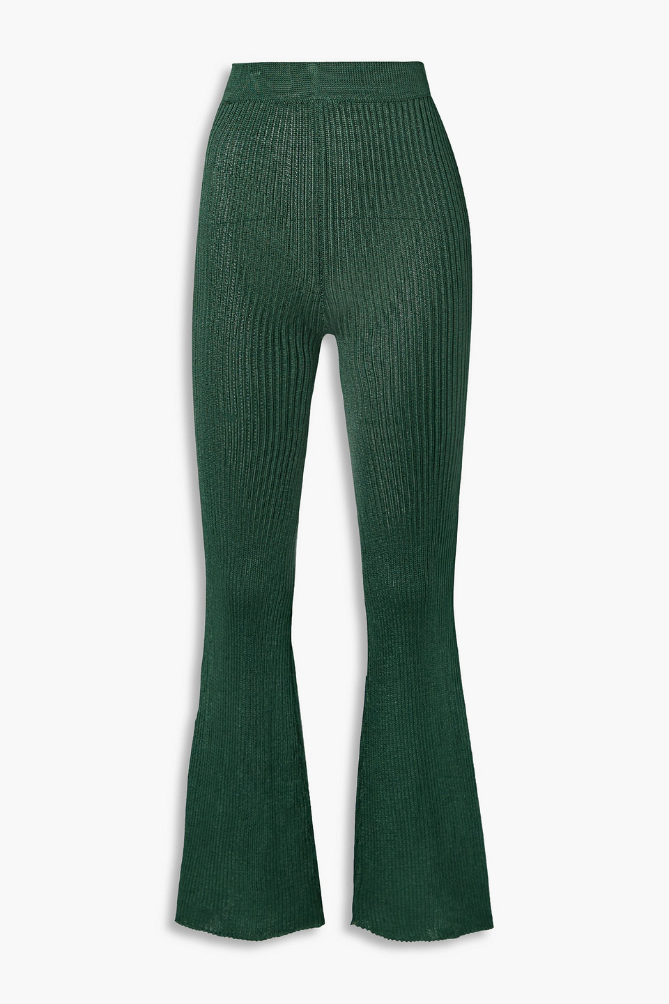 Calle Del Mar Ribbed-knit Flared Pants In Green