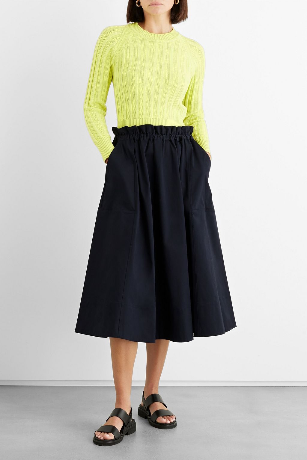 IRIS & INK Livia gathered organic cotton-blend poplin midi skirt
