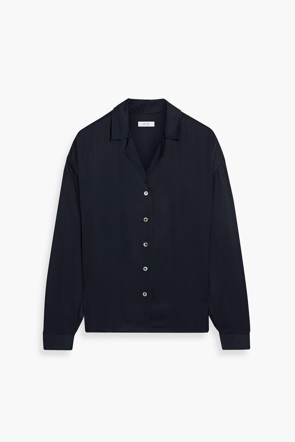 Iris & Ink Megan Satin Shirt In Navy