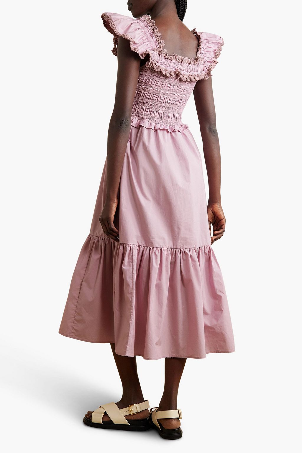 SEA Rylee tiered crochet lace-trimmed cotton-poplin midi dress