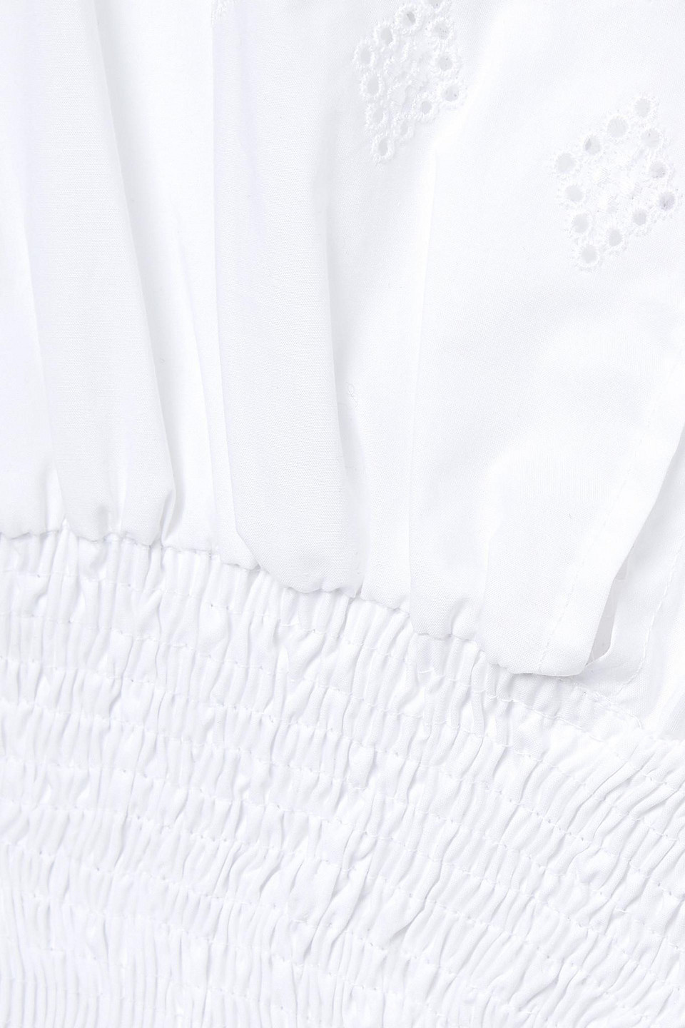 Erl Cropped Shirred Broderie Anglaise Cotton-poplin Top In White