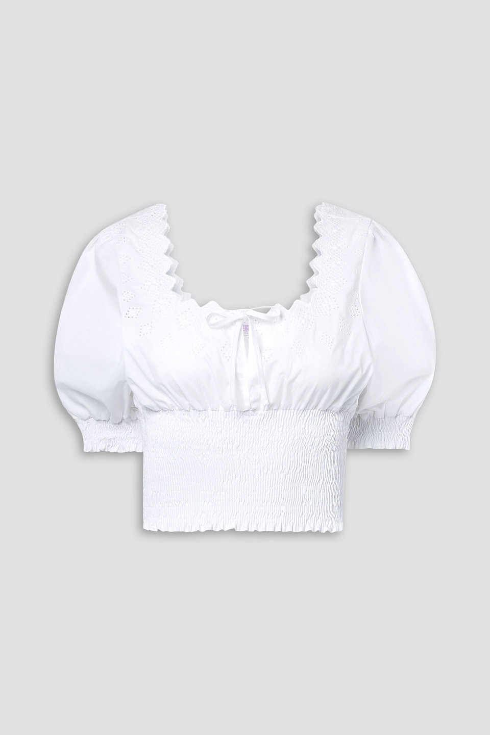 Erl Cropped Shirred Broderie Anglaise Cotton-poplin Top In White