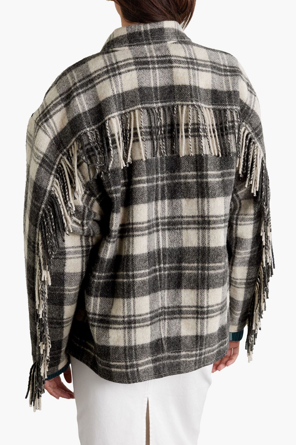 MARANT ÉTOILE Filora fringed checked wool-blend jacket