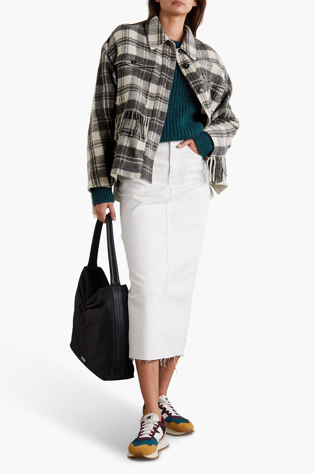 MARANT ÉTOILE Filora fringed checked wool-blend jacket