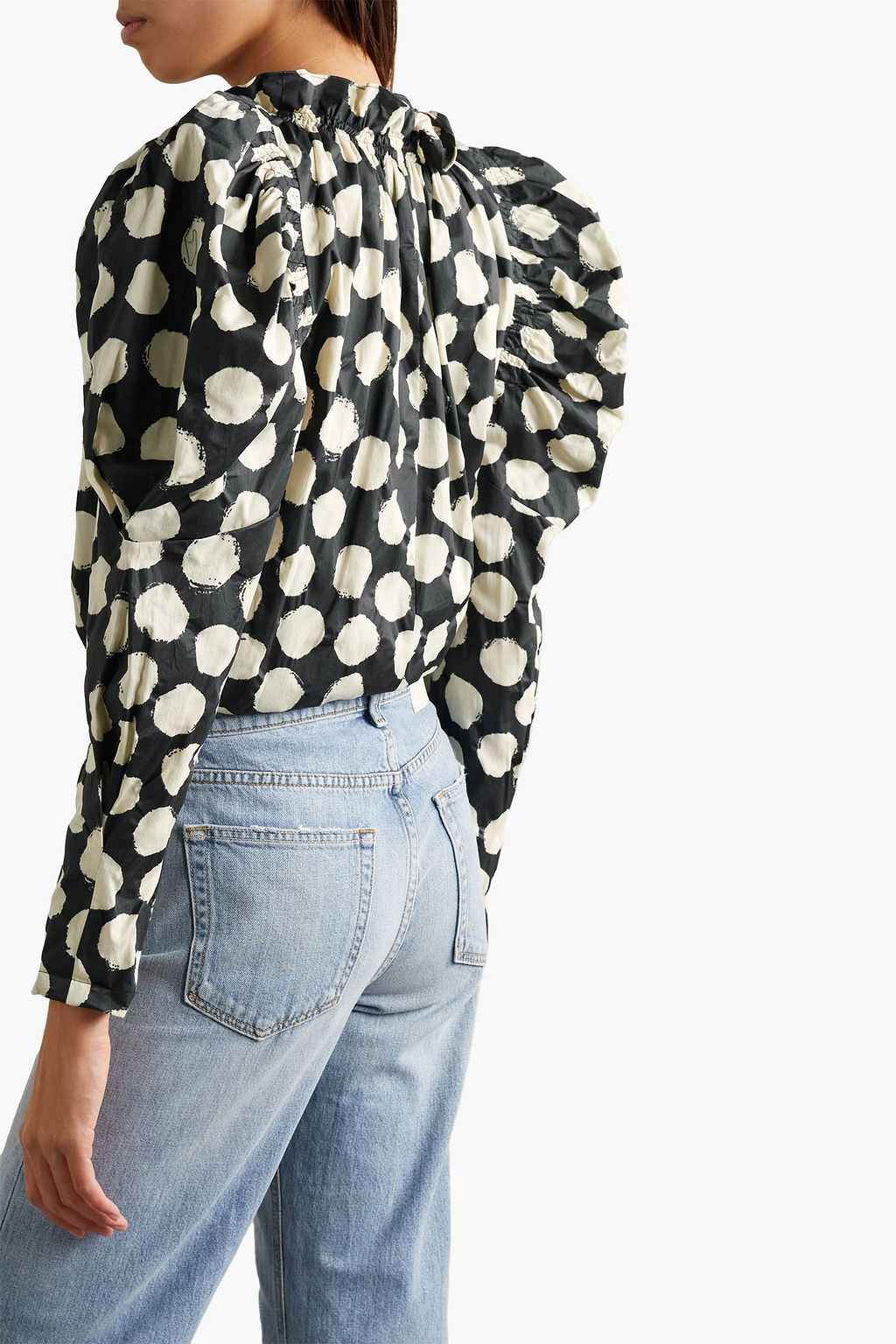 SEA Arline ruffled polka-dot cotton-poplin top