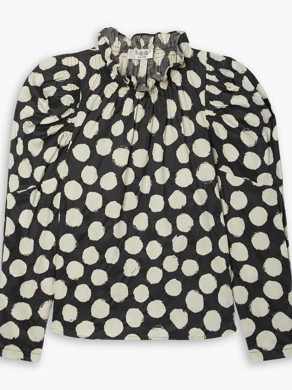 arline ruffled polka-dot cotton-poplin top