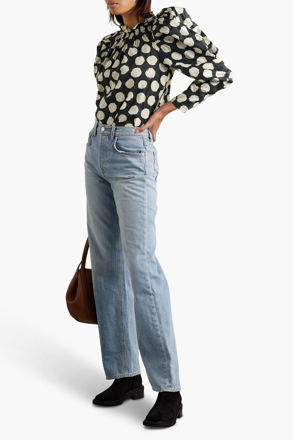 SEA Arline ruffled polka-dot cotton-poplin top