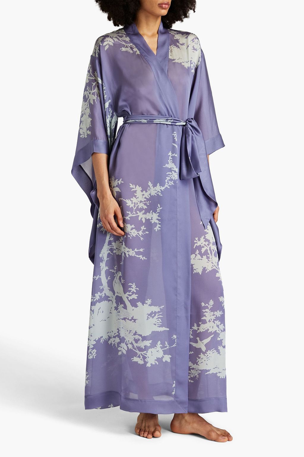 CARINE GILSON Belted printed silk-satin robe