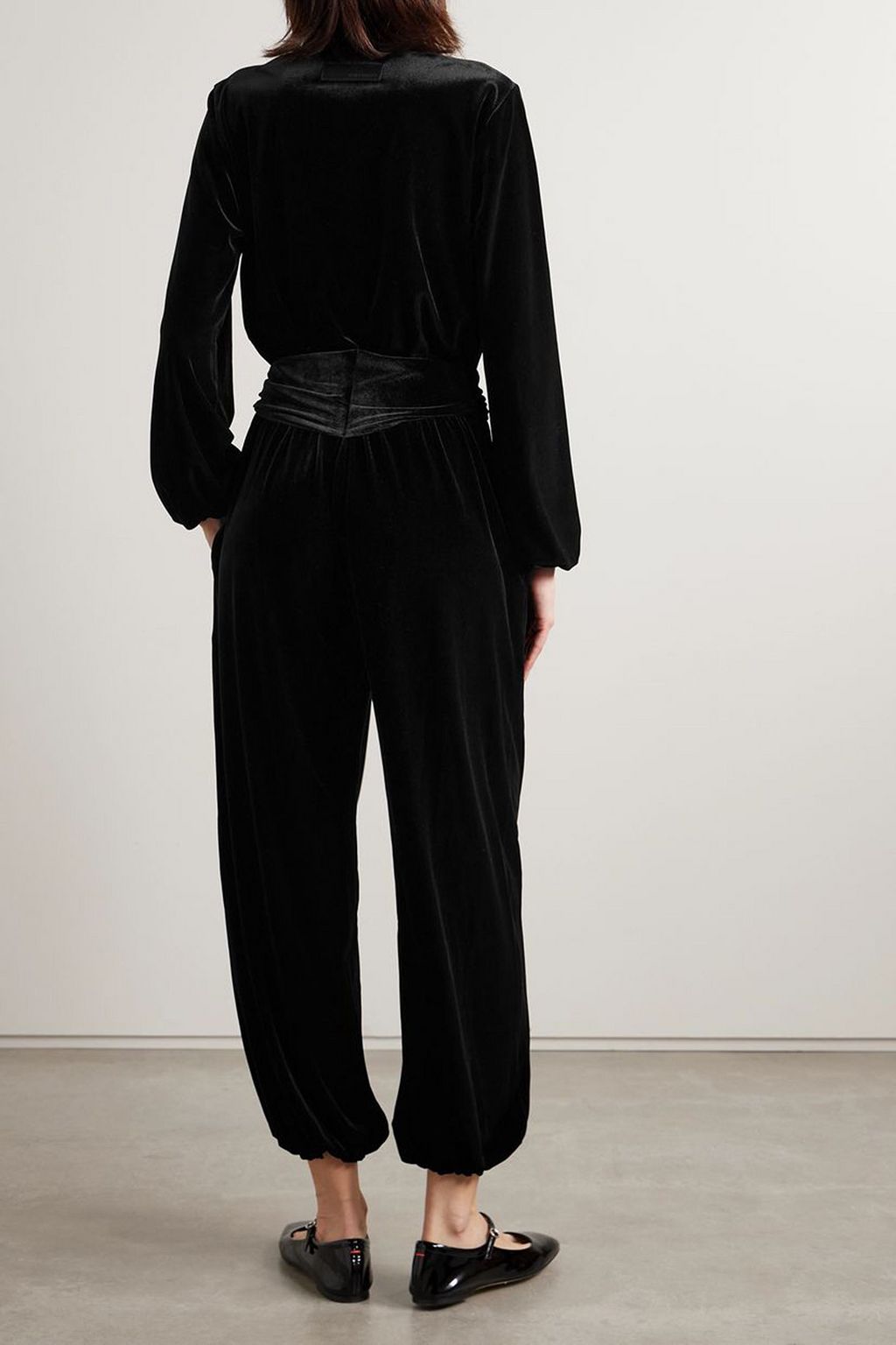 RIVET UTILITY Dazzler tie-detailed velvet jumpsuit