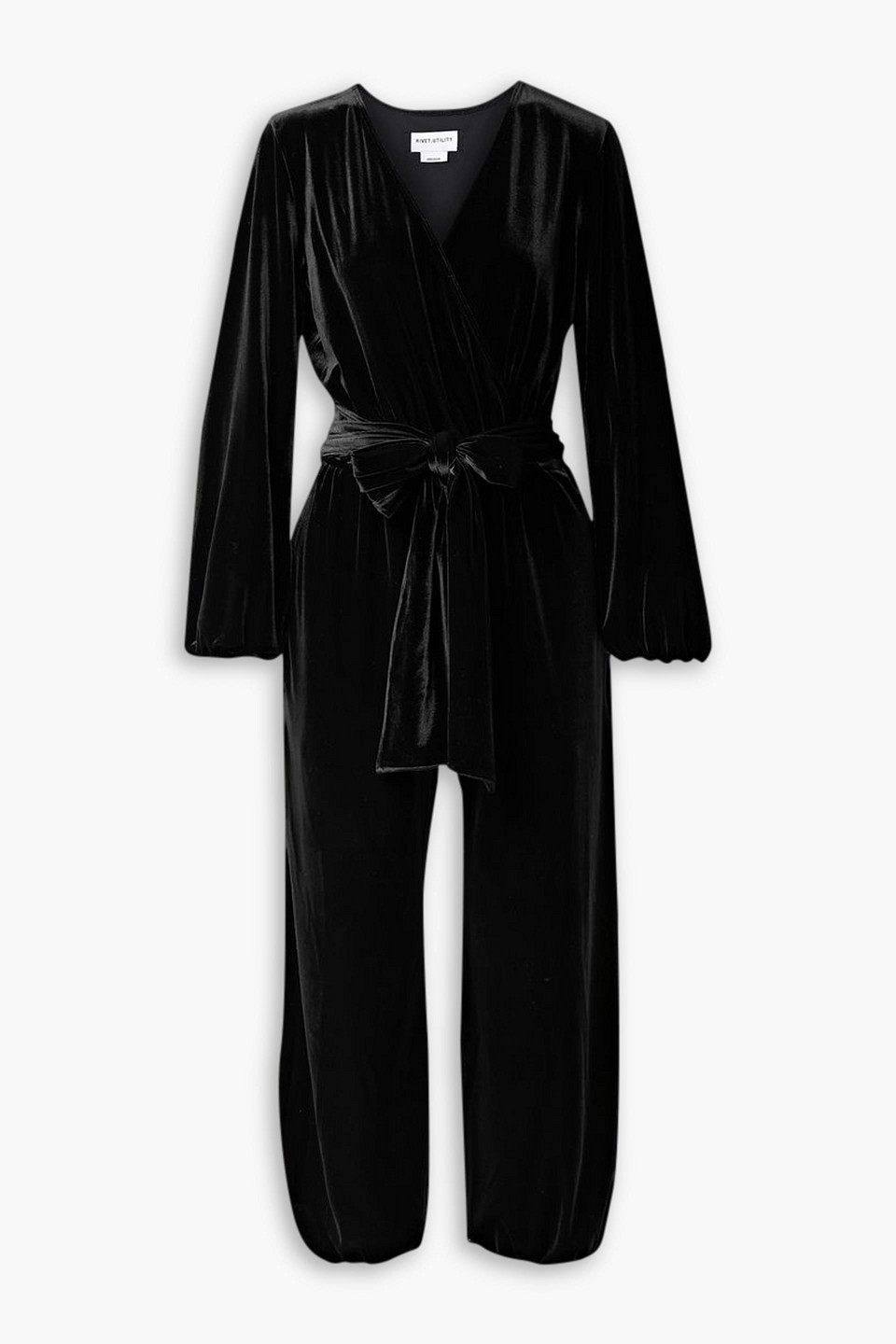 Dazzler tie-detailed velvet jumpsuit