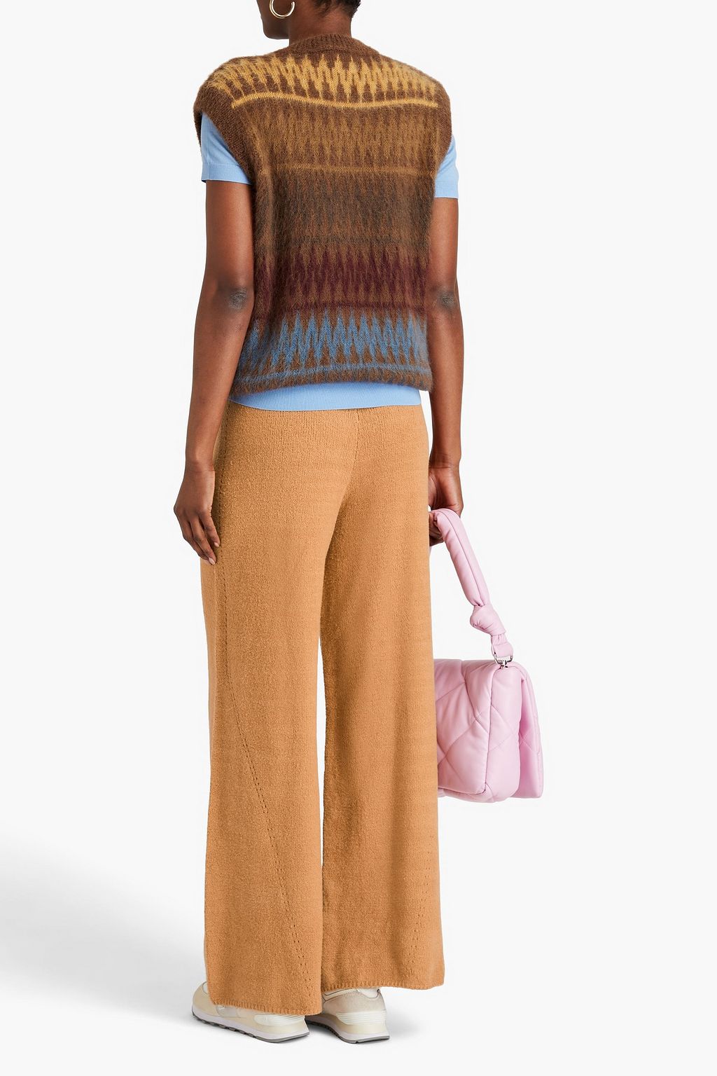 STAUD Mitch pointelle-trimmed cotton-blend wide-leg pants