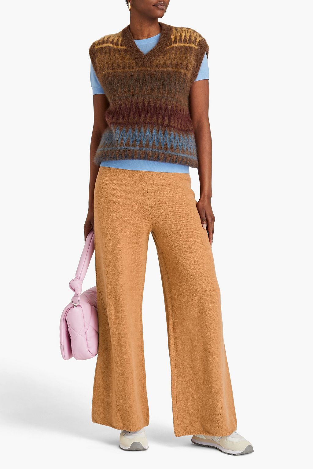 STAUD Mitch pointelle-trimmed cotton-blend wide-leg pants