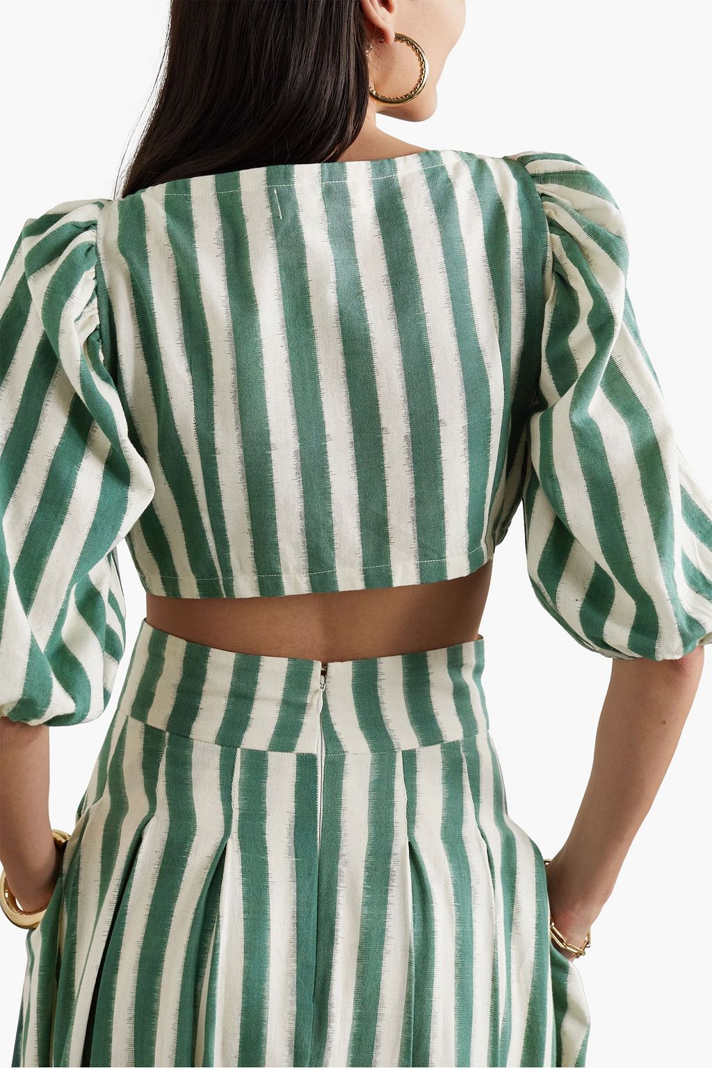 EMPORIO SIRENUSE Thaia Ikat cropped tie-front striped cotton top