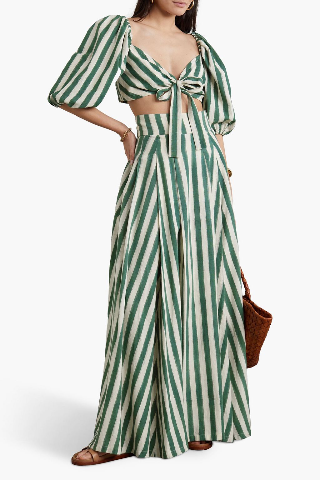 EMPORIO SIRENUSE Thaia Ikat cropped tie-front striped cotton top
