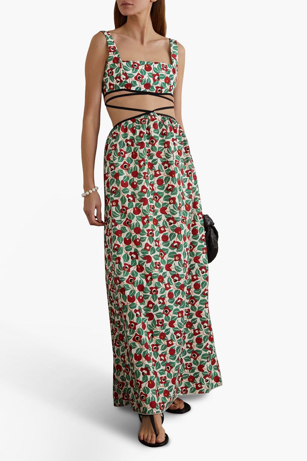 AGUA BY AGUA BENDITA Peonia cutout floral-print cotton maxi dress