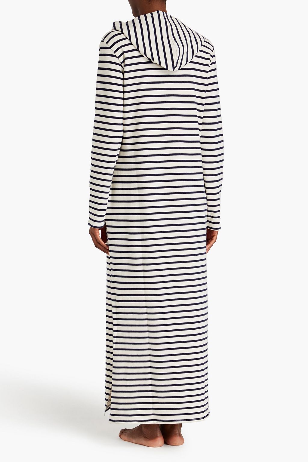 POUR LES FEMMES Striped French cotton-blend terry hooded nightdress