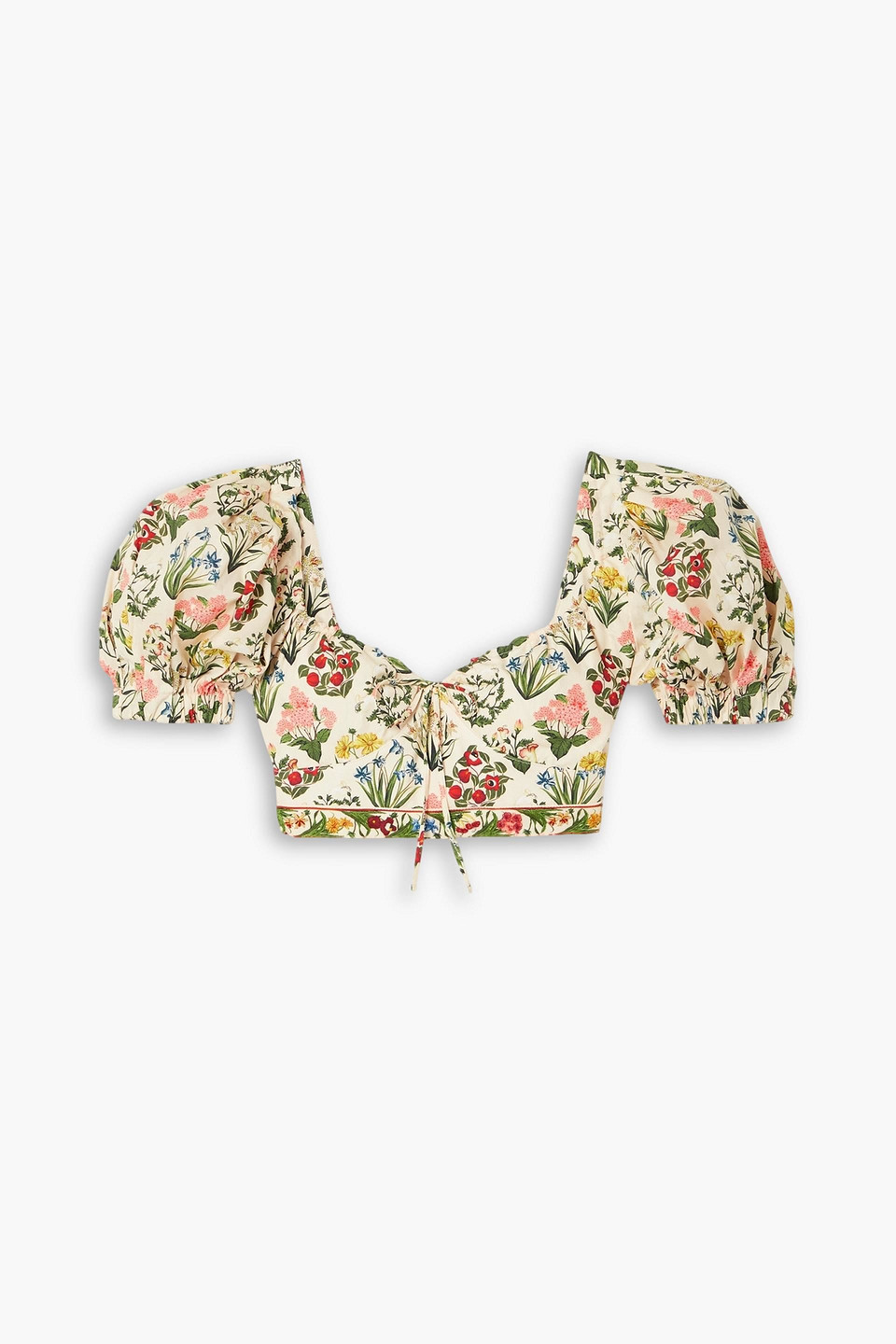 Agua By Agua Bendita Palmarosa Cropped Floral-print Organic Cotton-poplin Top In Pastel Yellow