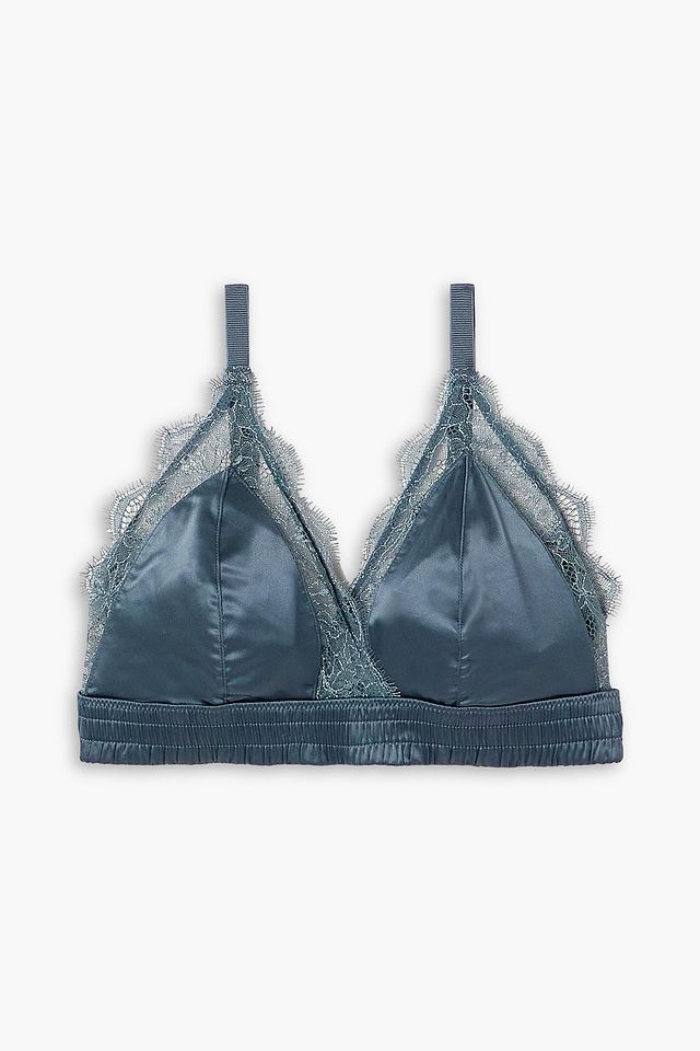 Lace-trimmed satin triangle bra