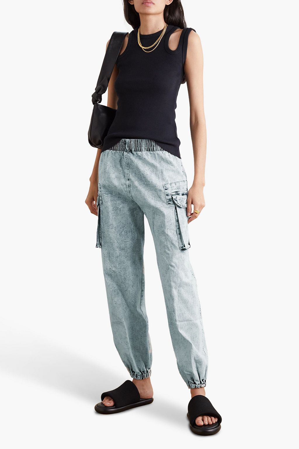 NORMA KAMALI Acid-wash cotton-jersey tapered pants