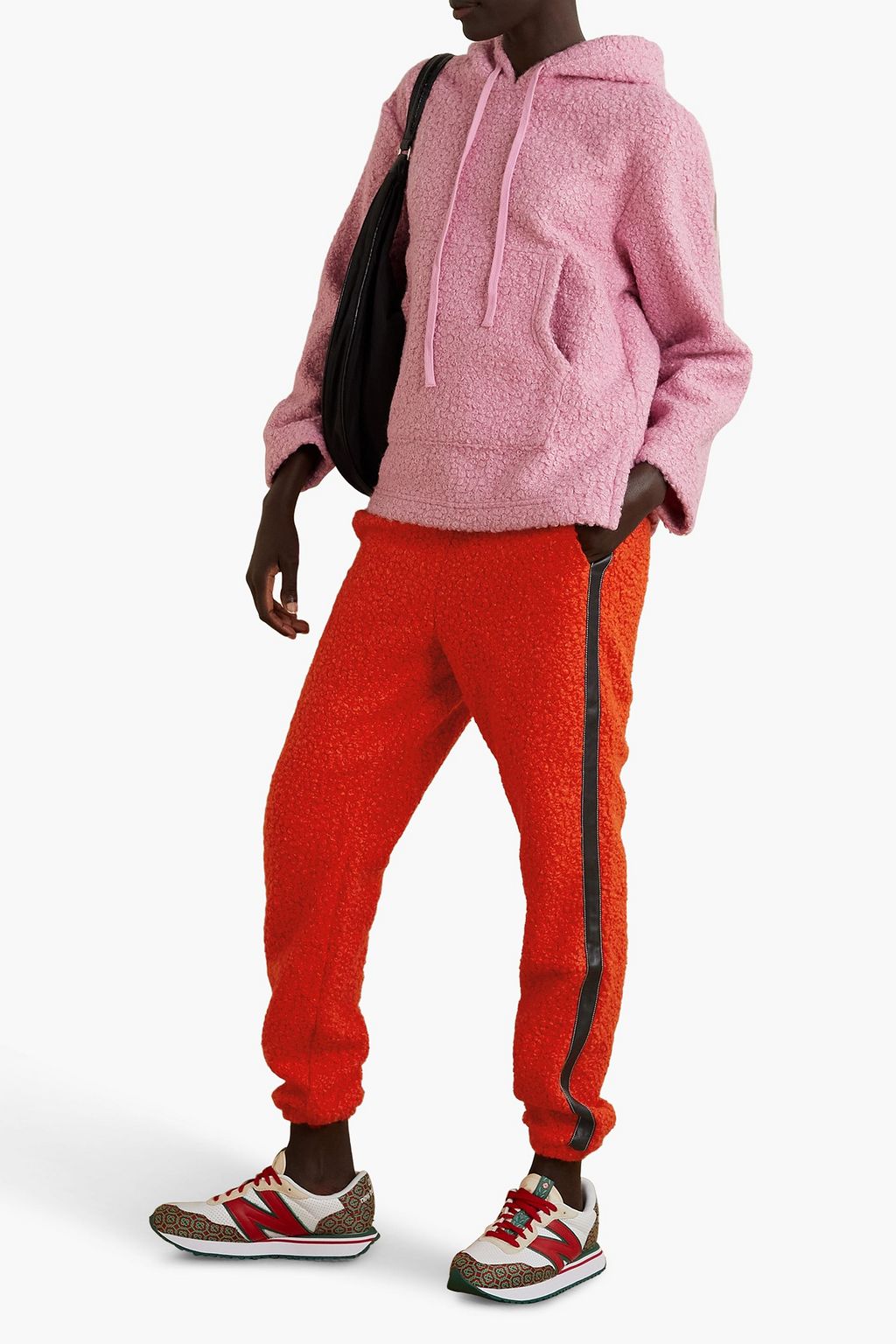 STAUD Chutes faux leather-trimmed fleece track pants