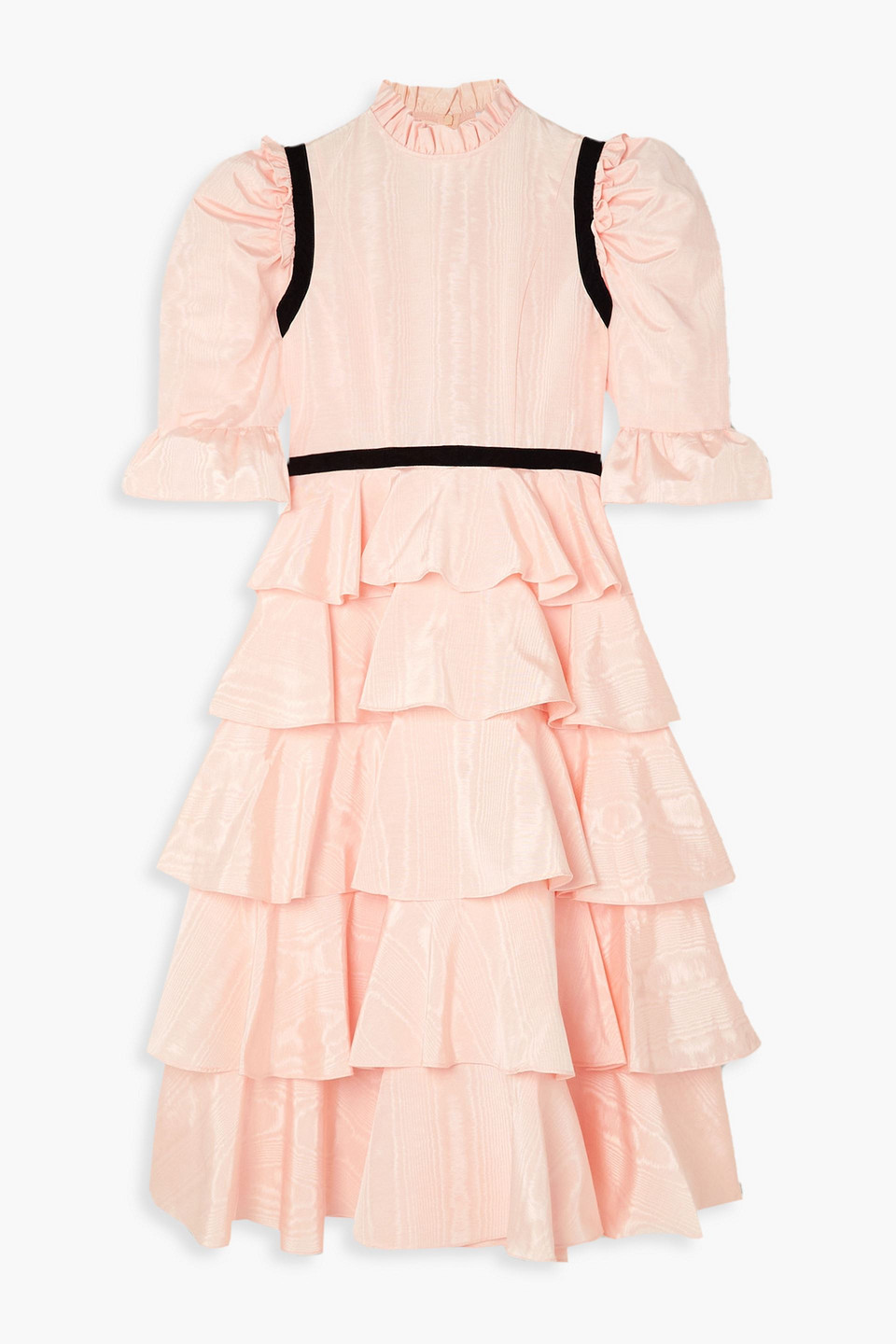 Batsheva Simone Tiered Ruffled Moire Midi Dress In Blush