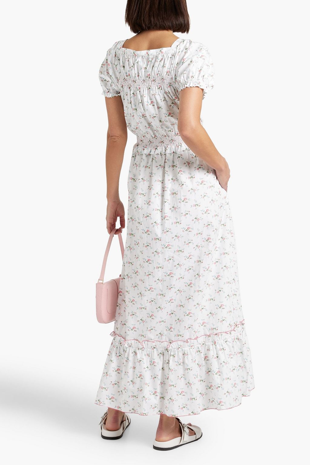 LORETTA CAPONI Stefania shirred floral-print cotton-poplin maxi dress ...