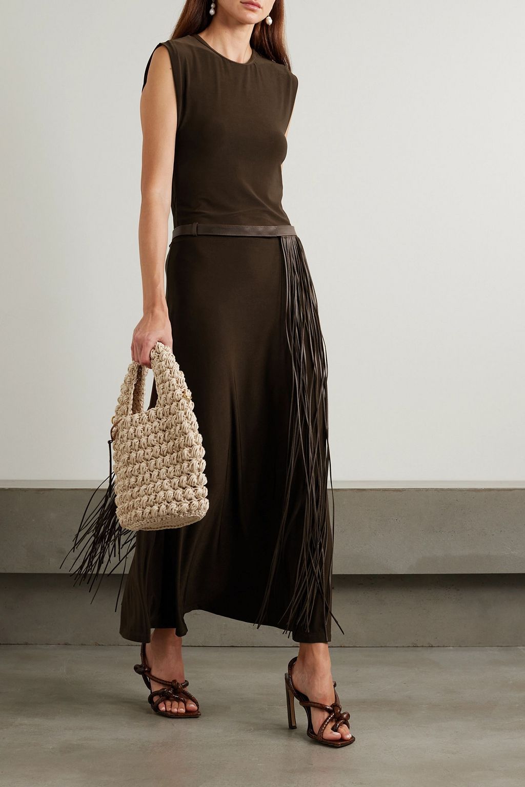 JOHANNA ORTIZ Gypsy Heart leather-trimmed stretch-jersey maxi dress