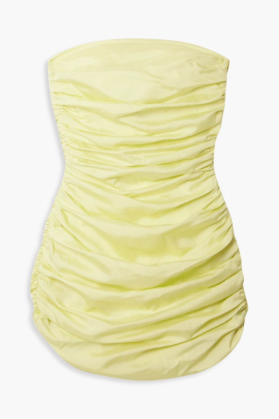 Bondi Born Rushi Strapless Ruched Silk-blend Faille Mini Dress In Pastel Yellow