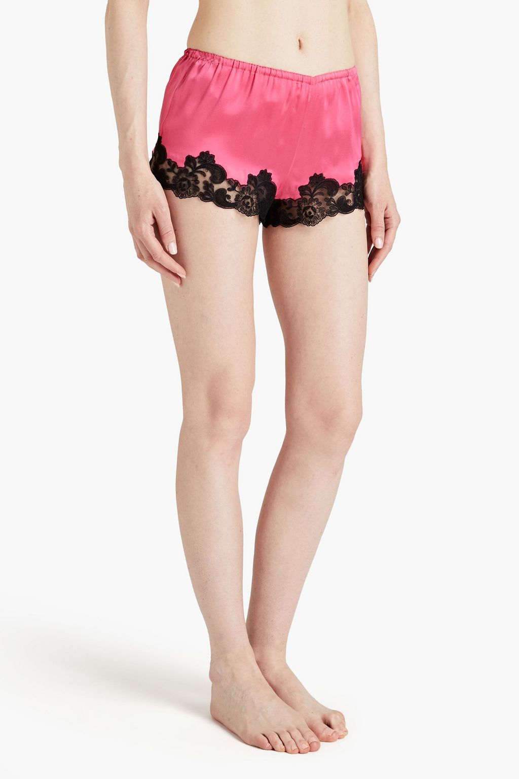 LORETTA CAPONI Ottavia lace-trimmed silk-satin pajama shorts