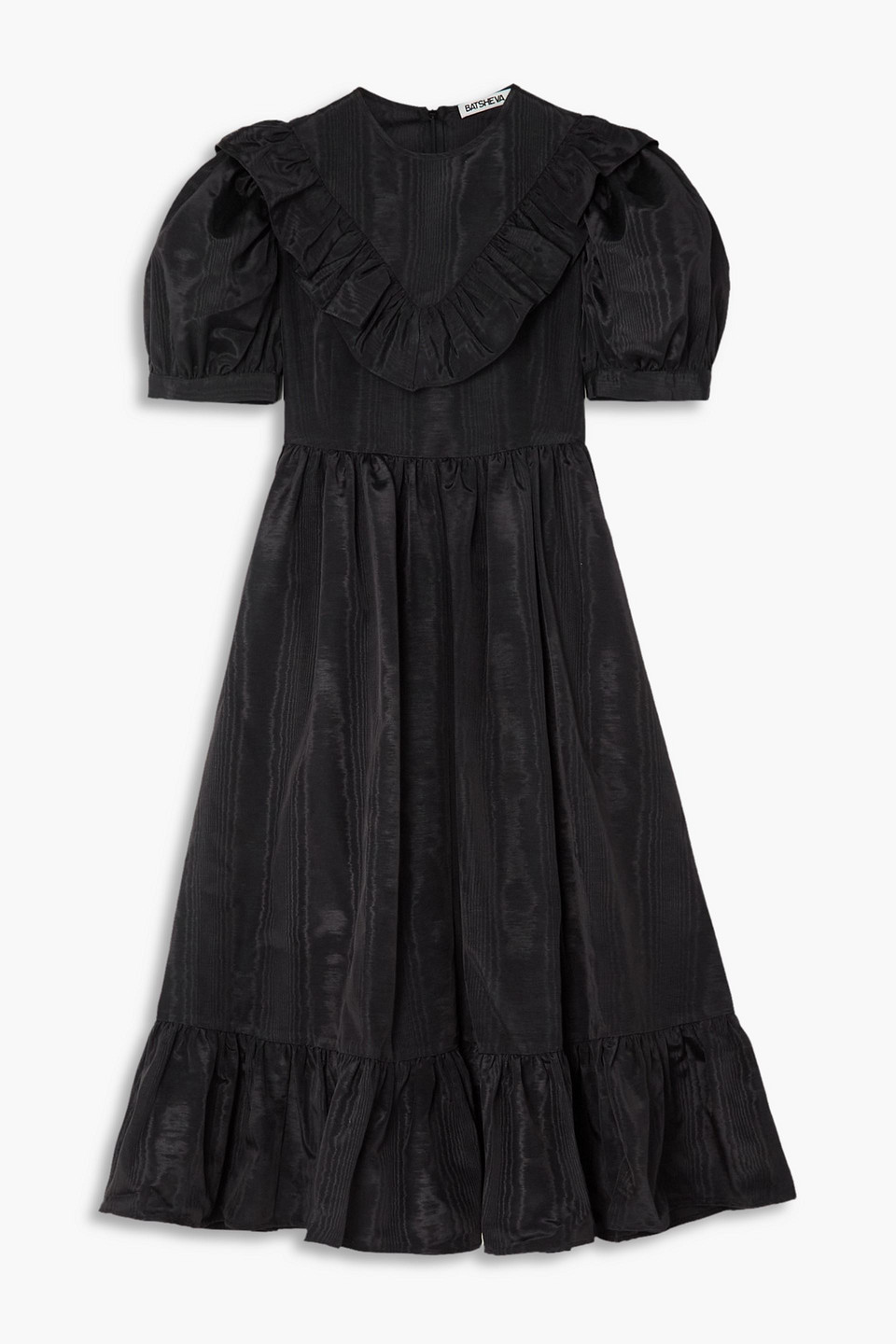 Batsheva May Ruffled Moire Midi Dress In Black | ModeSens