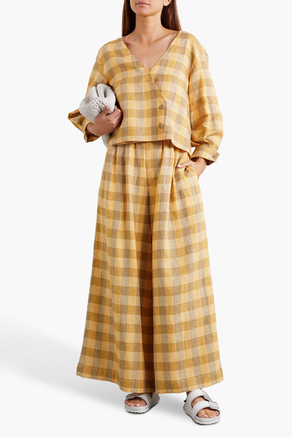 KING & TUCKFIELD Checked linen wide-leg pants