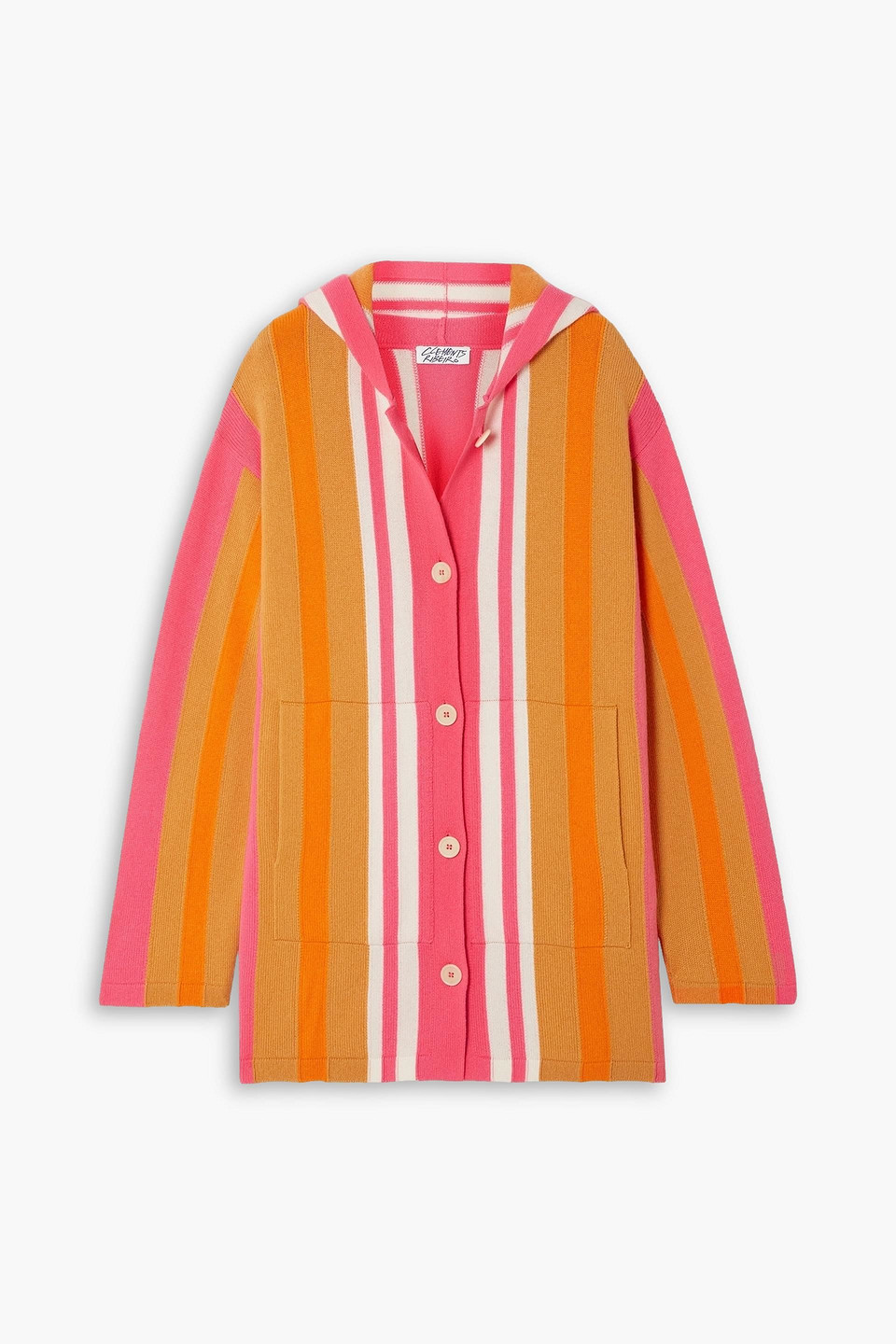 Clements Ribeiro Arizona Baja Striped Cashmere Hooded Cardigan In Orange