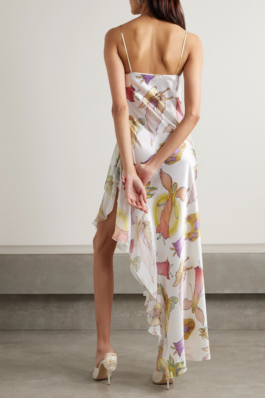 RODARTE Asymmetric draped printed silk-satin maxi slip dress