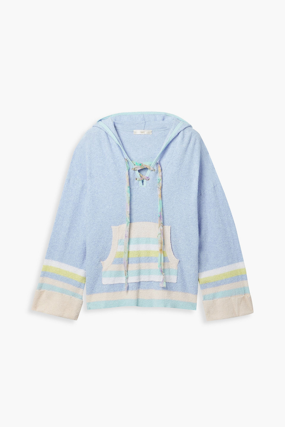 loveshackfancy - fenmore lace-up striped terry hoodie - blue - xs