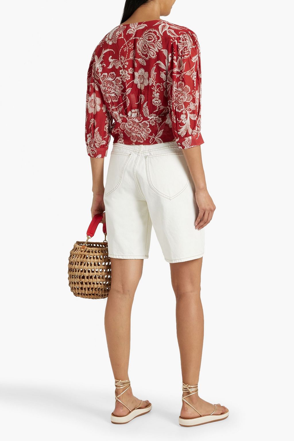 EVARAE Spirit cropped floral-print silk-chiffon top