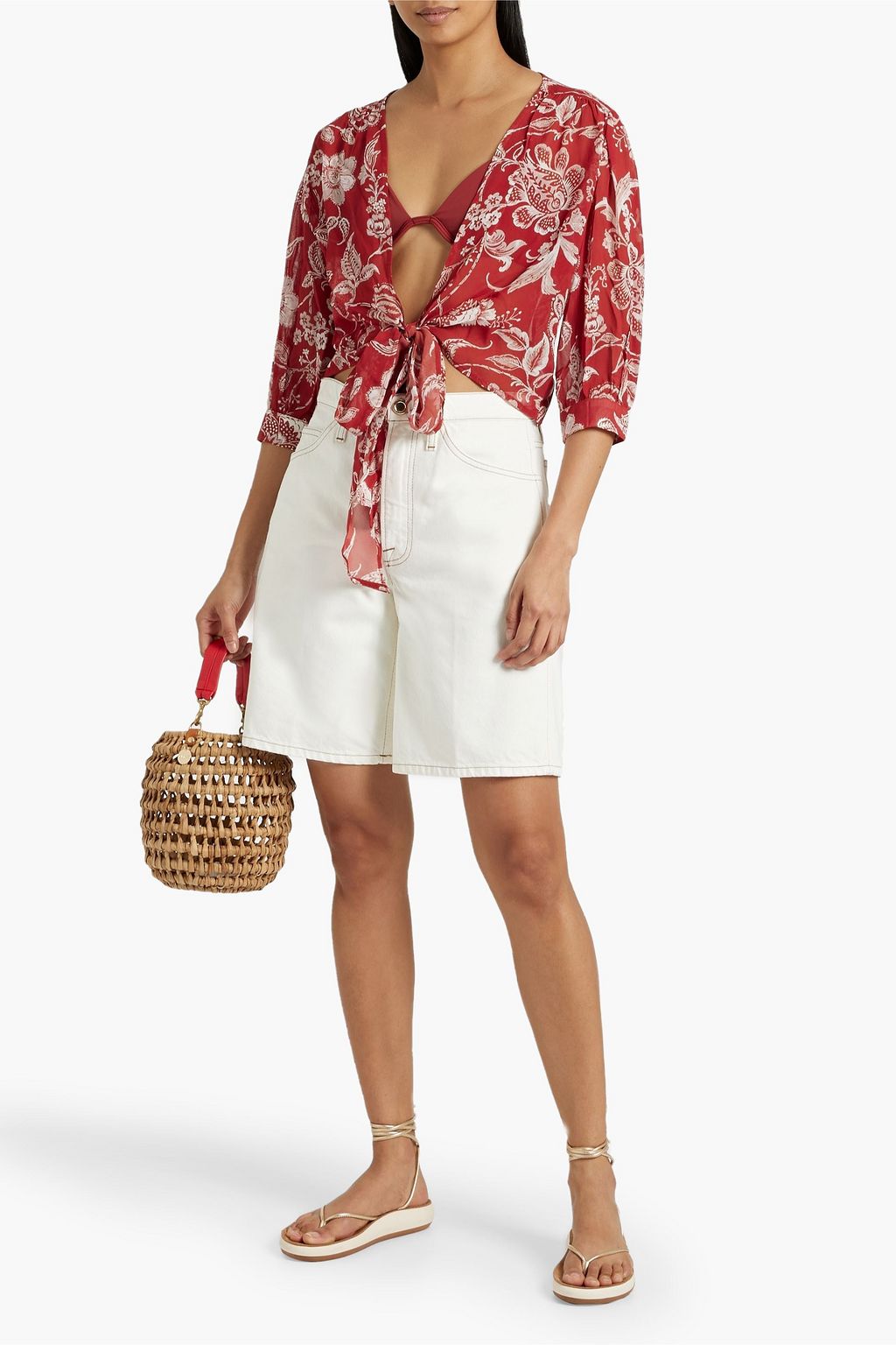 EVARAE Spirit cropped floral-print silk-chiffon top