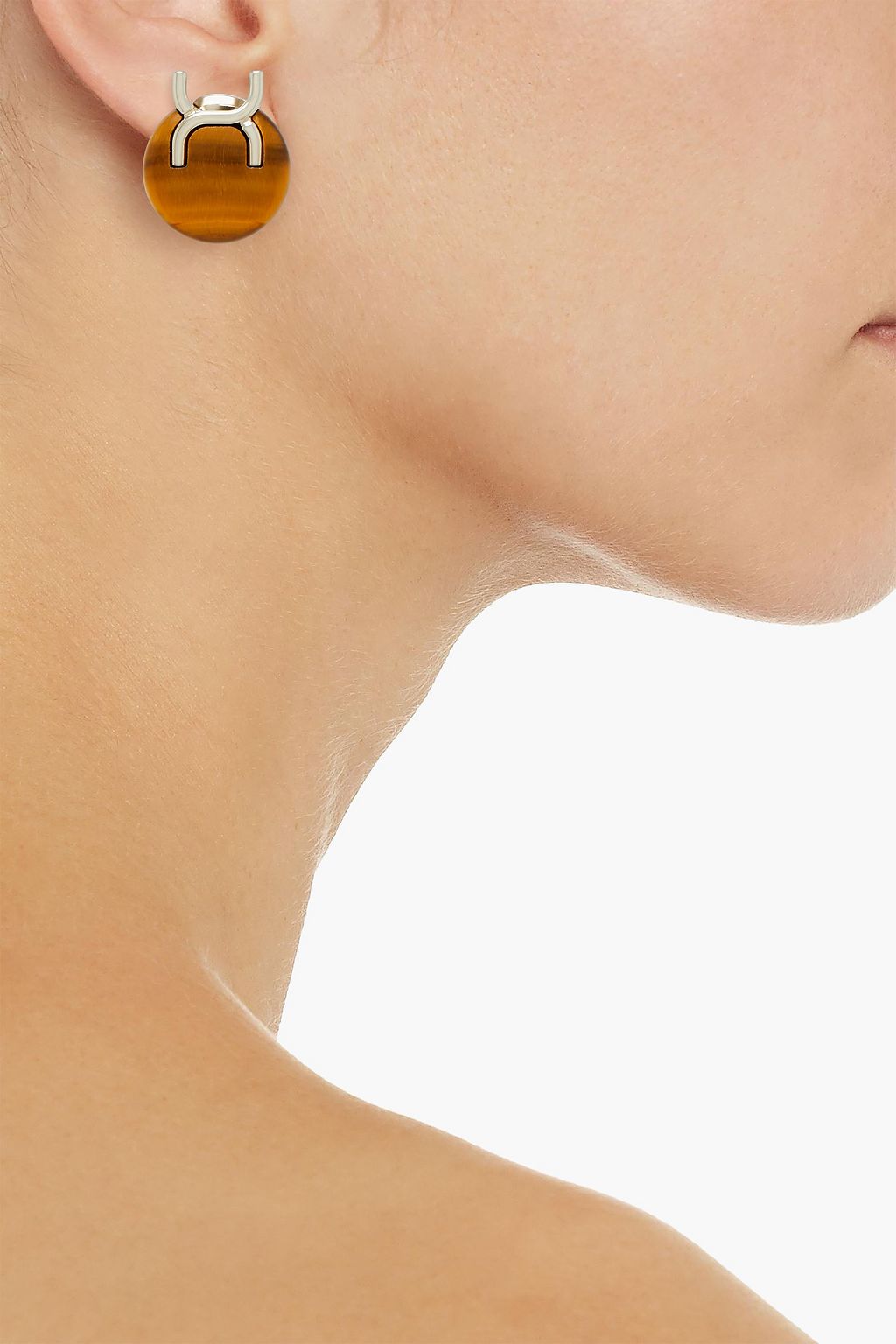 CHLOÉ Silver-tone tiger's eye clip earrings