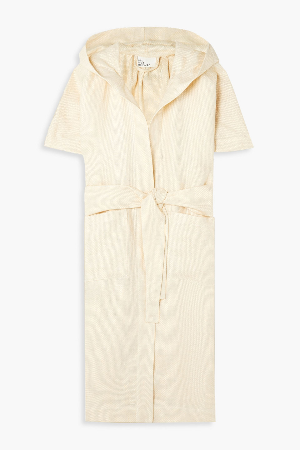 Lisa Marie Fernandez Hooded Belted Linen-gauze Robe In Sand