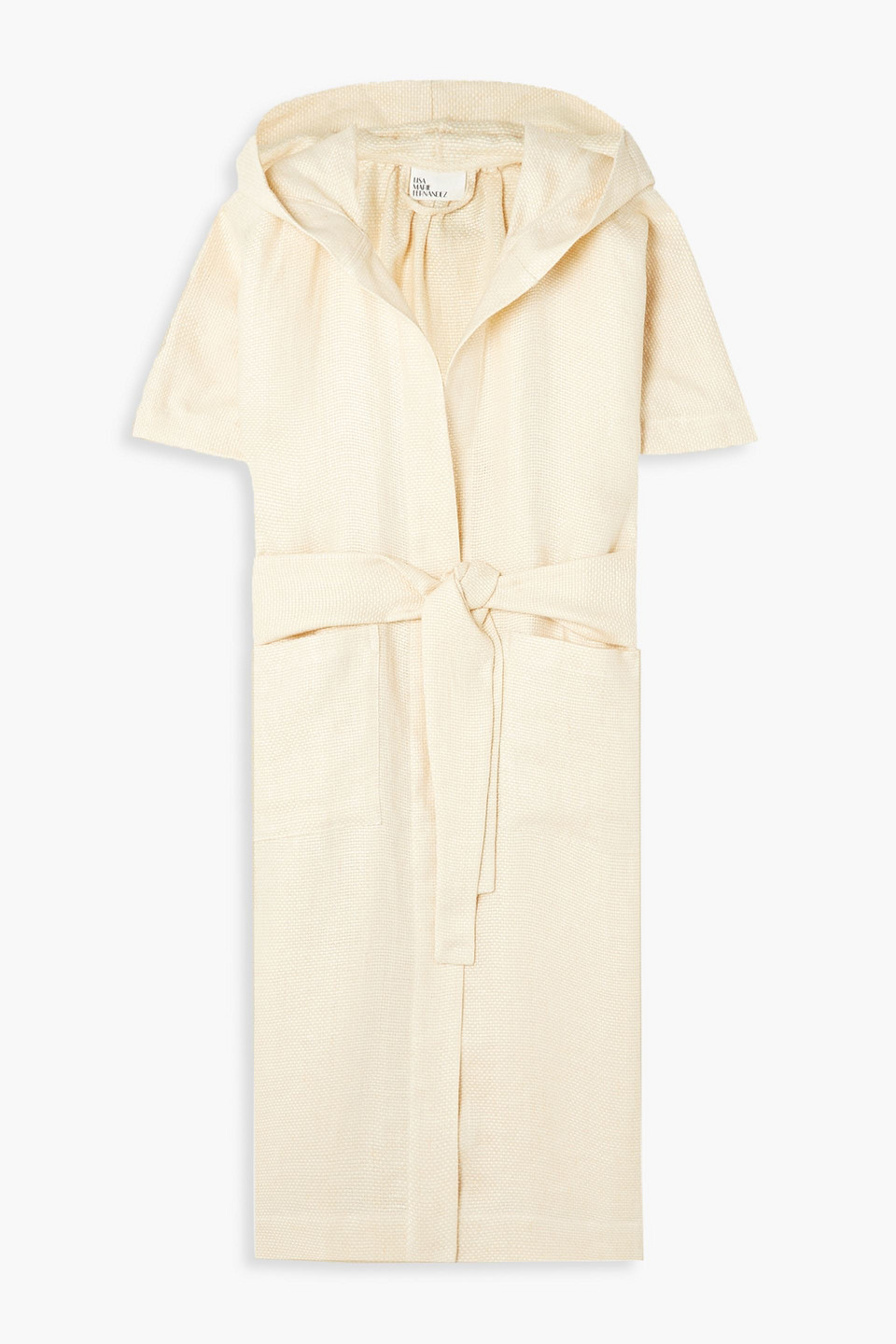 Shop Lisa Marie Fernandez Belted Linen-gauze Hooded Robe In Sand