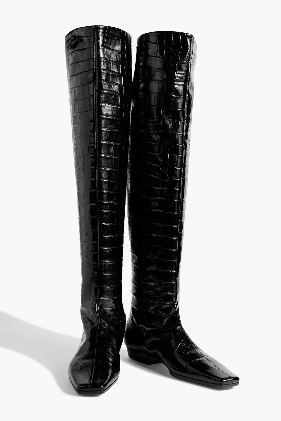 Totême Crocodile-effect Leather Over-the-knee Boots In Black