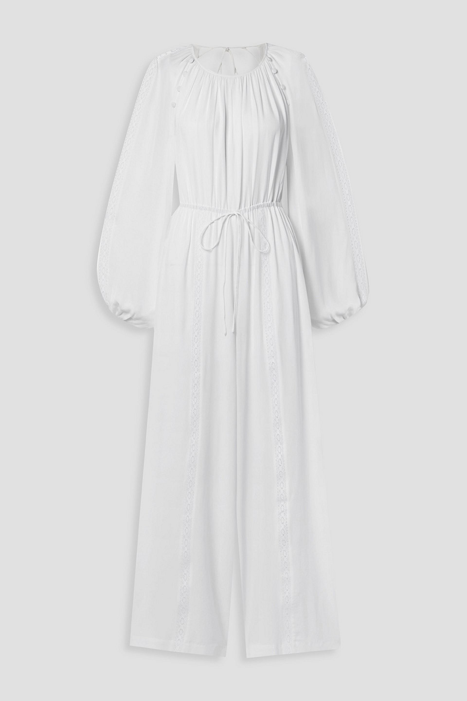 Joslin Lois Crochet-trimmed Silk-chiffon Jumpsuit In White