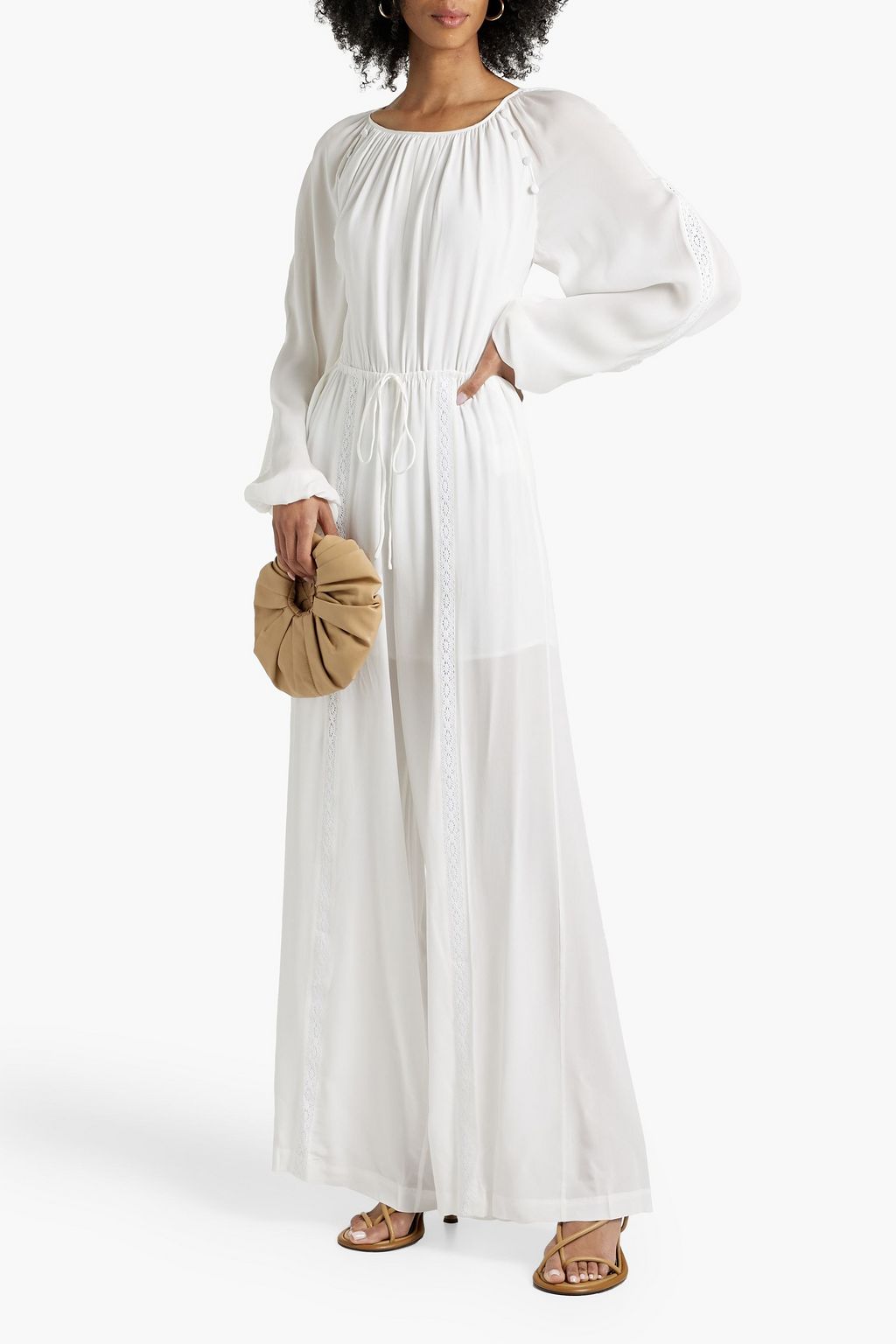 JOSLIN Lois crochet-trimmed silk-chiffon jumpsuit