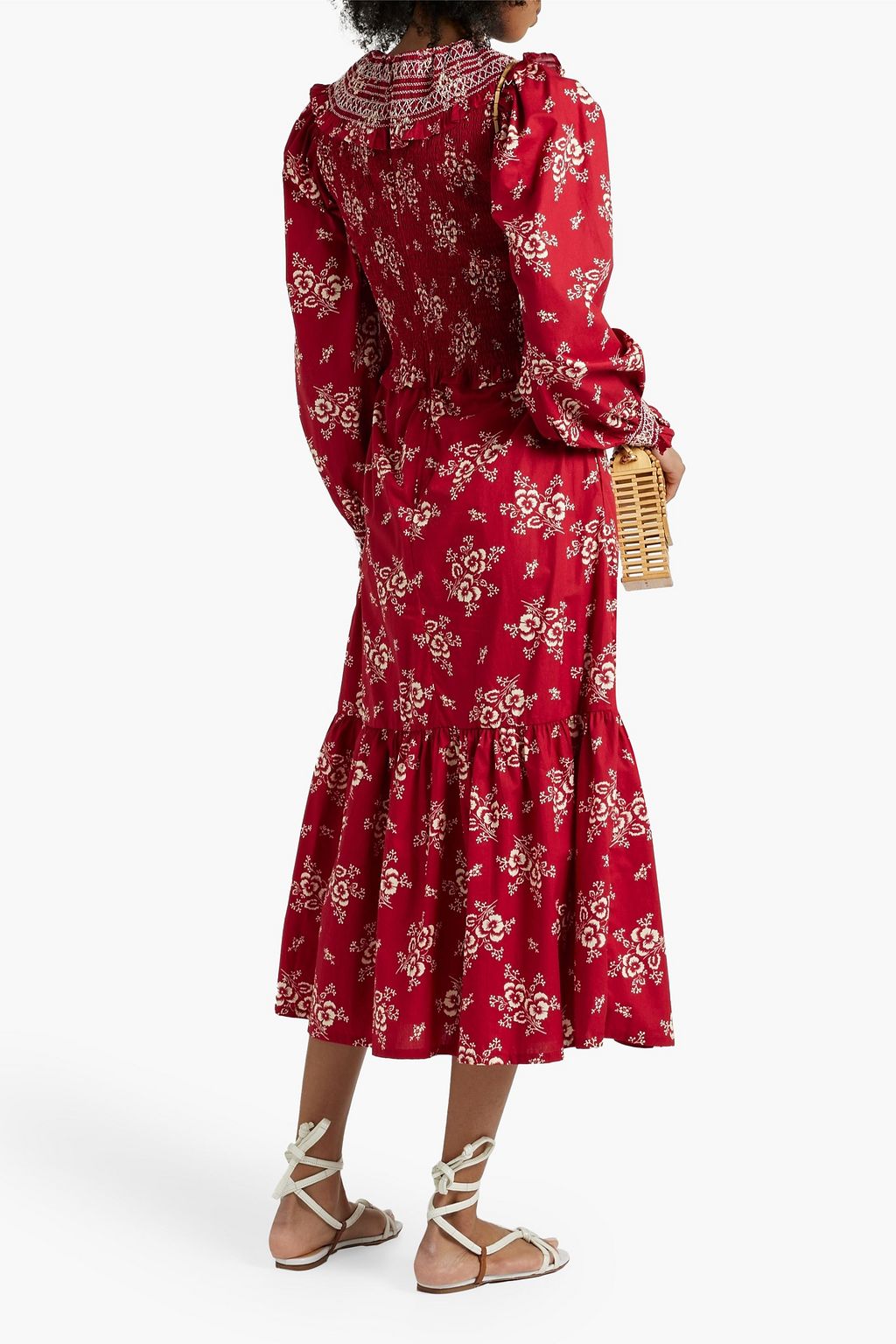 SEA Shirred floral-print cotton midi dress