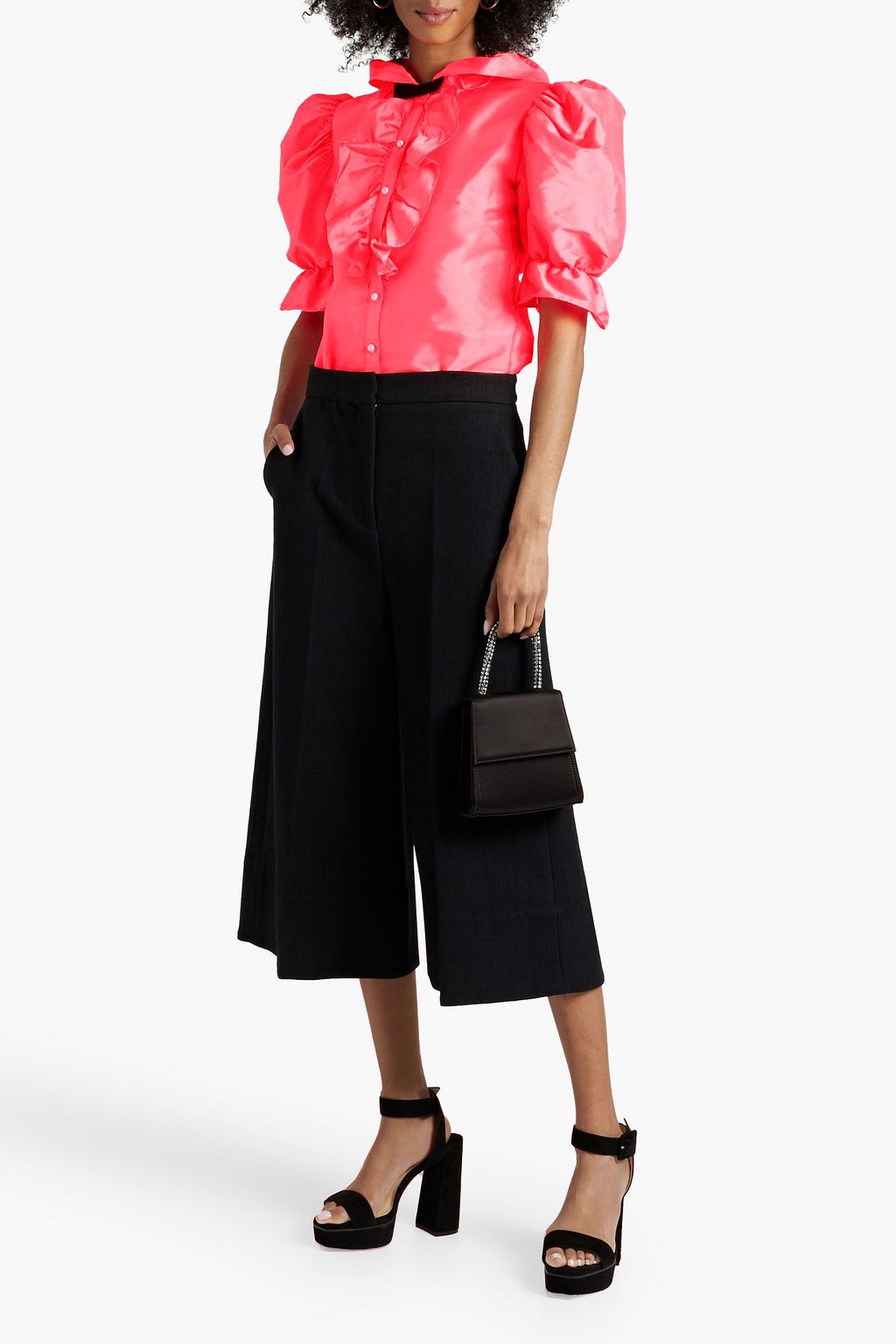 BATSHEVA Lou bowembellished ruffled taffeta blouse THE